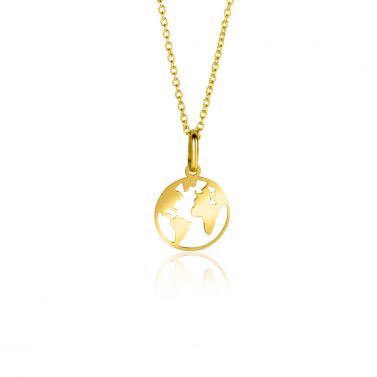 15mm ZINZI 14K Gold Pendant World Map ZGH474 (excl. necklace)