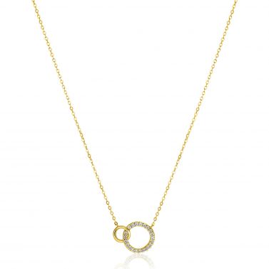 ZINZI 14K Gold Necklace 2 Connected Open Circles White Zirconias 40-43cm ZGC460