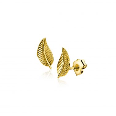 8mm ZINZI Gold 14 ct gold feather stud earrings ZGO522