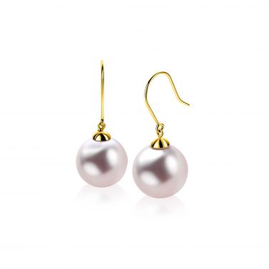 30mm ZINZI Gold 14-karat gold drop earrings with round pink Swarovski crystal pearl, 12mm, ZGO25R