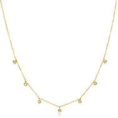 ZINZI 14K Gold Anchor Necklace 7 Small Round Pendants White Zirconias 40-43cm ZGC451