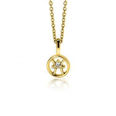 9mm ZINZI gold plated silver Pisces zodiac sign pendant set with white zirconias ZIHY-VIS (without necklace)