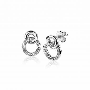 11mm ZINZI Sterling Silver Stud Earrings Connected Open Circles White Zirconia ZIO2045