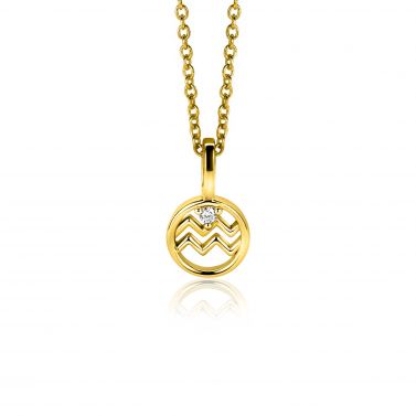 9mm ZINZI gold plated silver Aquarius zodiac charm set with white zirconia ZIHY-WAT (without necklace)