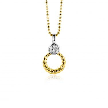 20mm ZINZI Gold Plated Sterling Silver Round Pendant Rope Design White Zirconias ZIH2390Y (excl. necklace)