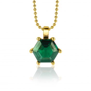 15mm ZINZI Gold Plated Sterling Silver Pendant Hexagon Green Color Stone ZIH2259G (excl. necklace)