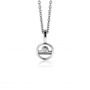 9mm ZINZI silver Libra zodiac sign pendant set with white zirconias ZIH-WEE (without necklace)