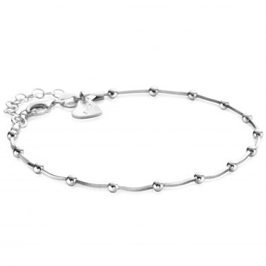 ZINZI Sterling Silver Snake Chain Bracelet with Square Cut Chains and 15 Refined Shiny Beads 17-20cm ZIA2471