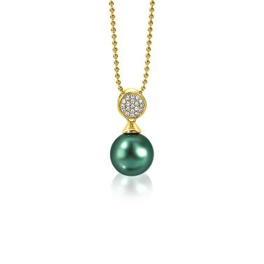 ZINZI Gold Plated Sterling Silver Pendant Green Pearl White Zirconias 18mm ZIH1151GG