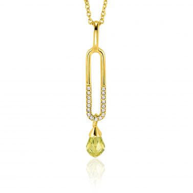 37mm ZINZI Gold Plated Sterling Silver Pendant with Trendy Open Oval Shape White and Drop Pendant Green Peridot ZIH2430 (excl. necklace)