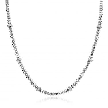 ZINZI silver square link necklace 6mm wide, alternately set with white cubic zirconias 45cm ZIC2678