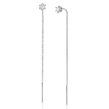 80mm ZINZI silver threader earrings with 5mm white zirconia chaton setting and graceful chain ZIO2576

