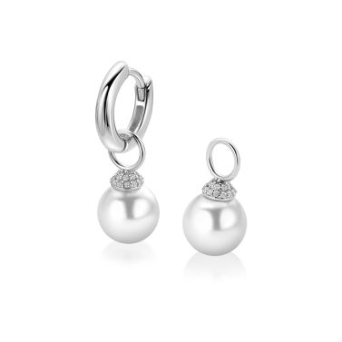 ZINZI zlv. oorbedels kapje zirc.met parel 8mm