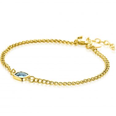 ZINZI Gold Plated Sterling Silver Curb Chain Bracelet with Square Setting with Indigo Blue Color Stone 16-19cm ZIA2417G