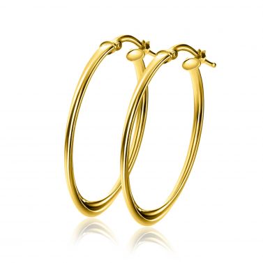 33mm ZINZI gold-plated silver hoop earrings with a twisted tube and practical top closure, ZIO-BF96G