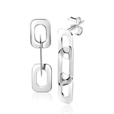 31mm ZINZI Sterling Silver Stud Earrings with Rectangular Chains ZIO-BF72