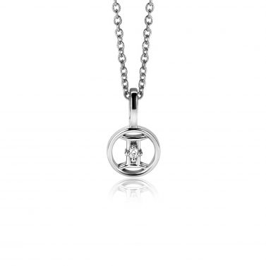 9mm ZINZI silver Gemini zodiac sign pendant set with white zirconias ZIH-TWE (without necklace)