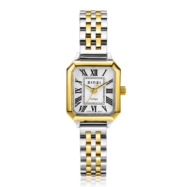ZINZI Vintage Watch 24mm white Dial Gold Colored Case and Stainless Steel bicolor Band Japanese movement ZIW2607