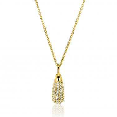 23mm ZINZI gold plated silver drop pendant set with white cubic zirconias ZIH2669Y (without chain)