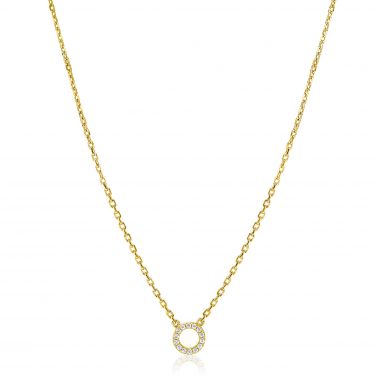 ZINZI Gold Plated Sterling Silver Necklace with Open Circle (7,5mm) Set with White Zirconias 40-45cm ZIC2550Y