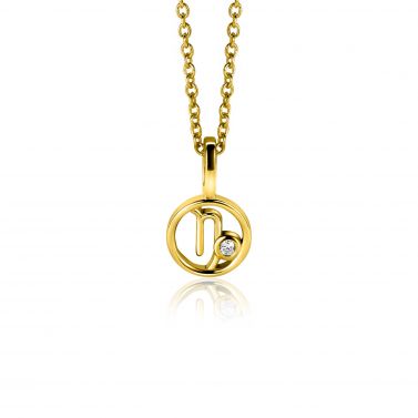 9mm ZINZI gold plated silver Capricorn zodiac sign pendant set with white zirconias ZIHY-STE (without necklace)