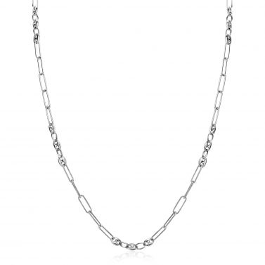 ZINZI Sterling Silver Coffee Bean Chain Necklace Combined with Long Oval Chains 45cm ZIC2467