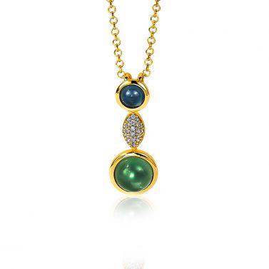 25mm ZINZI Gold Plated Sterling Silver Pendant Blue Green Color Stones ZIH1967