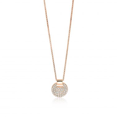ZINZI zlv. hanger rosé rond pave zirc. incl. collier