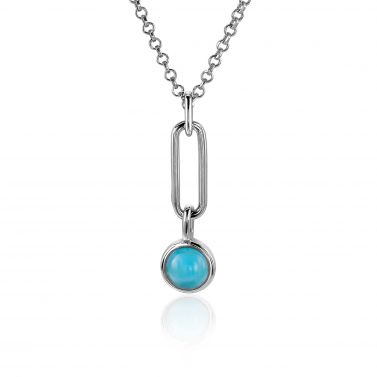 26mm ZINZI Sterling Silver Pendant Paperclip Chain Round Turquoise Blue ZIH2173 (excl. necklace)