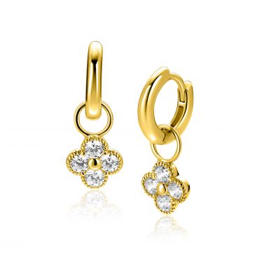 ZINZI zlv. oorbedels gg.verg.klaver met zirconia's