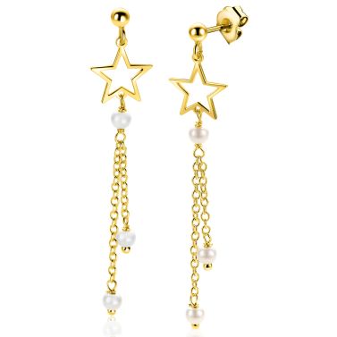 ZINZI zlv. oorstekers sterren en parels lang 53mm