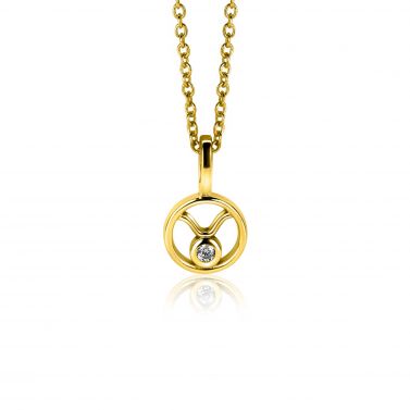 9mm ZINZI gold plated silver Taurus zodiac sign pendant set with white zirconias ZIHY-STI (without necklace)