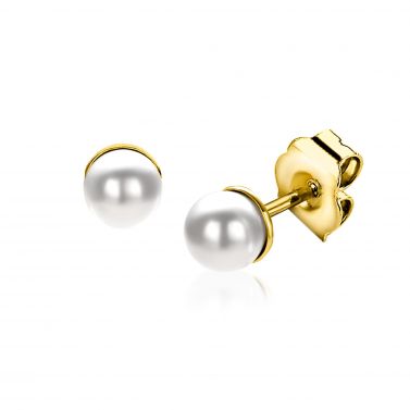 6mm ZINZI Gold plated Sterling Silver Stud Earrings with White Pearl ZIO1317Y