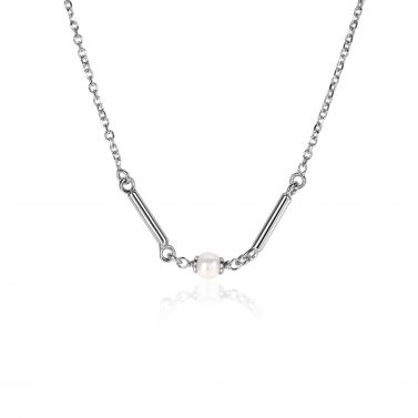 ZINZI silver link necklace with two shiny bars and a white freshwater pearl, 42-45cm, ZIC-BF108