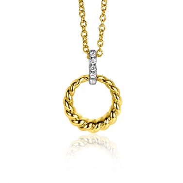 15mm ZINZI Sterling Silver Bicolor Round Pendant Twist Design Bail Set with White Zirconias ZIH2403Y (excl. necklace)