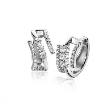 16mm ZINZI silver multi-look hoop earrings with 3 rows, set with white cubic zirconias 9mm wide with luxury clasp ZIO2645