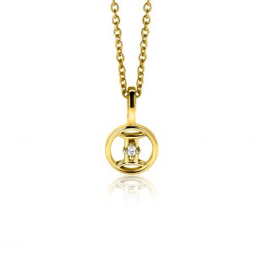 9mm ZINZI gold plated silver Gemini zodiac sign pendant set with white zirconias ZIHY-TWE (without necklace)