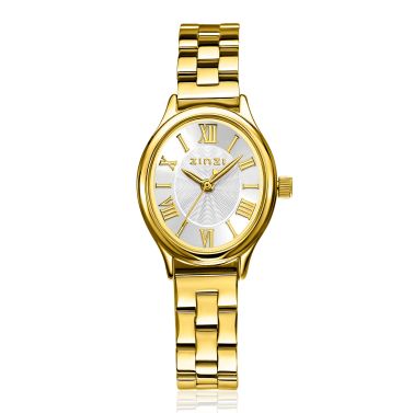ZINZI Belle Ovale Watch 26mm Silver Colored Dial Gold Colored Case and Stainless Steel Band, Japanese movement ZIW2933