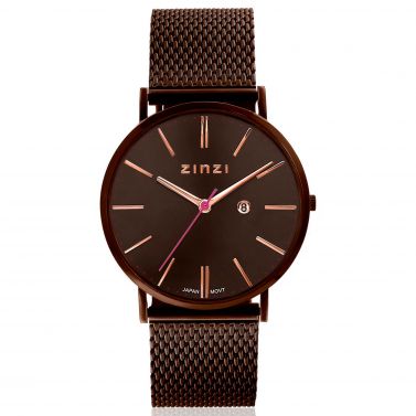 ZINZI Retro Watch Brown and Rose Gold Colored Dial Brown Stainless Steel Case and Mesh Strap 38mm  ZIW415M