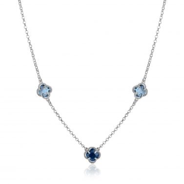 ZINZI silver link necklace with two light blue clovers and one dark blue clover 42-45cm ZIC2663B