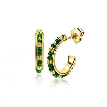 20mm ZINZI gold-plated silver stud earrings with round green beads and detailed spheres, ZIO-BF129