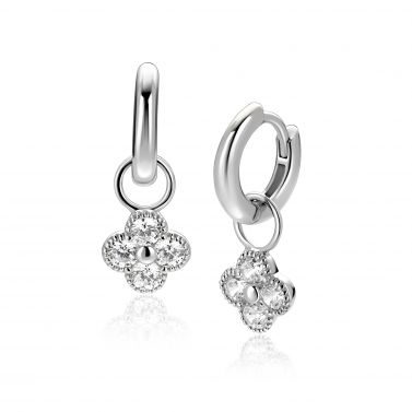 ZINZI zlv. oorbedels klaver met zirconia's