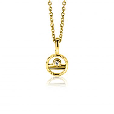 9mm ZINZI gold plated silver Libra zodiac charm set with white zirconia ZIHY-WEE (without necklace)