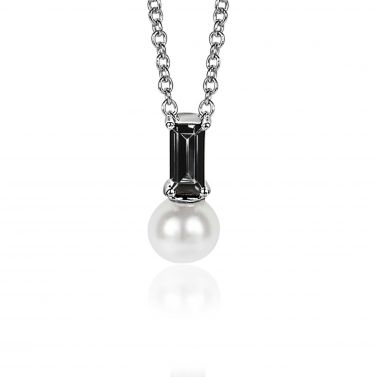 ZINZI Sterling Silver White Pearl Pendant with Black Baguette Zirconia ZIH2135Z (excl. necklace)