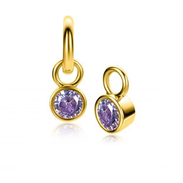 JUNE Earrings Pendants Gold Plated with Birthstone Light Purple Amethyst Zirconia (excl. hoop earrings)
