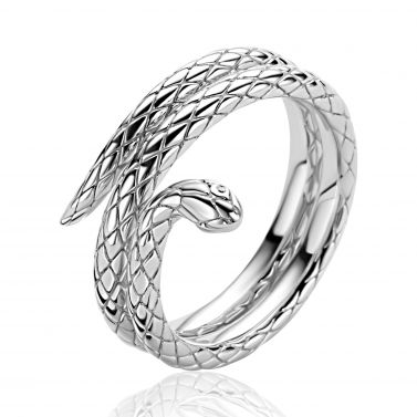 ZINZI zlv. ring slagmodel slang met zirc.ogen mt.56