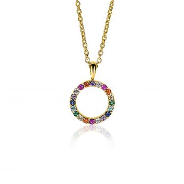 12mm ZINZI Gold Plated Sterling Silver Pendant Rainbow Color Stones ZIH2170 (excl. necklace)