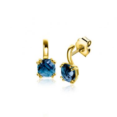 13mm ZINZI Gold 14 ct gold jewelry with a square gemstone measuring 6.5mm, set with London topaz ZGO537