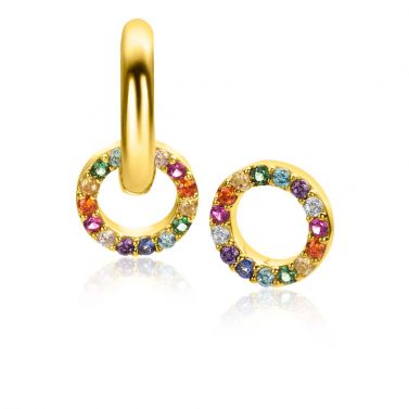 8mm ZINZI Gold Plated Sterling Silver Earrings Pendants Round Rainbow Color Stones ZICH2170 (excl. hoop earrings)