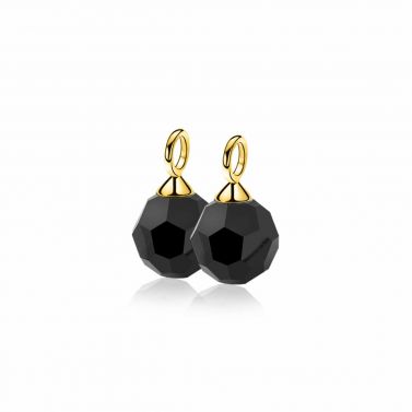 10mm ZINZI Gold Plated Sterling Silver Earrings Pendants Black Bead ZICH266ZG (excl. hoop earrings)